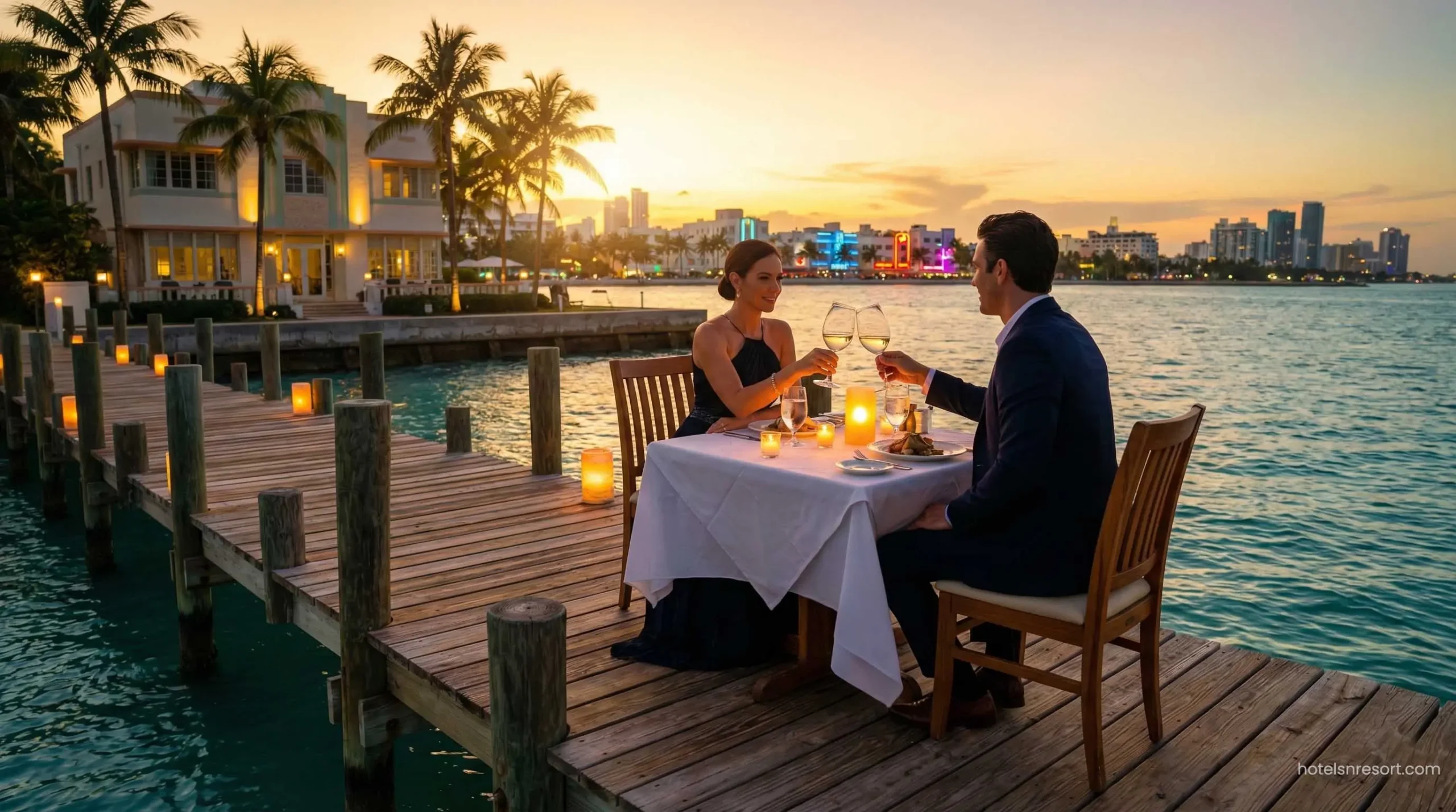 Romantic dinner at adults-only all-inclusive resort USA.