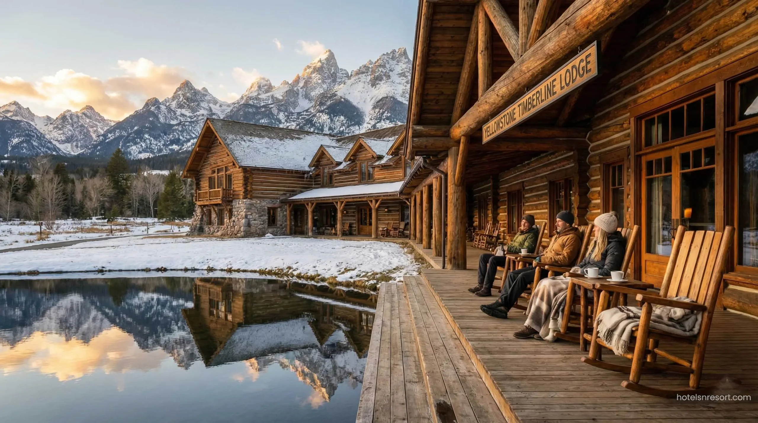 Historic National Park hotel lodge with mountain view.