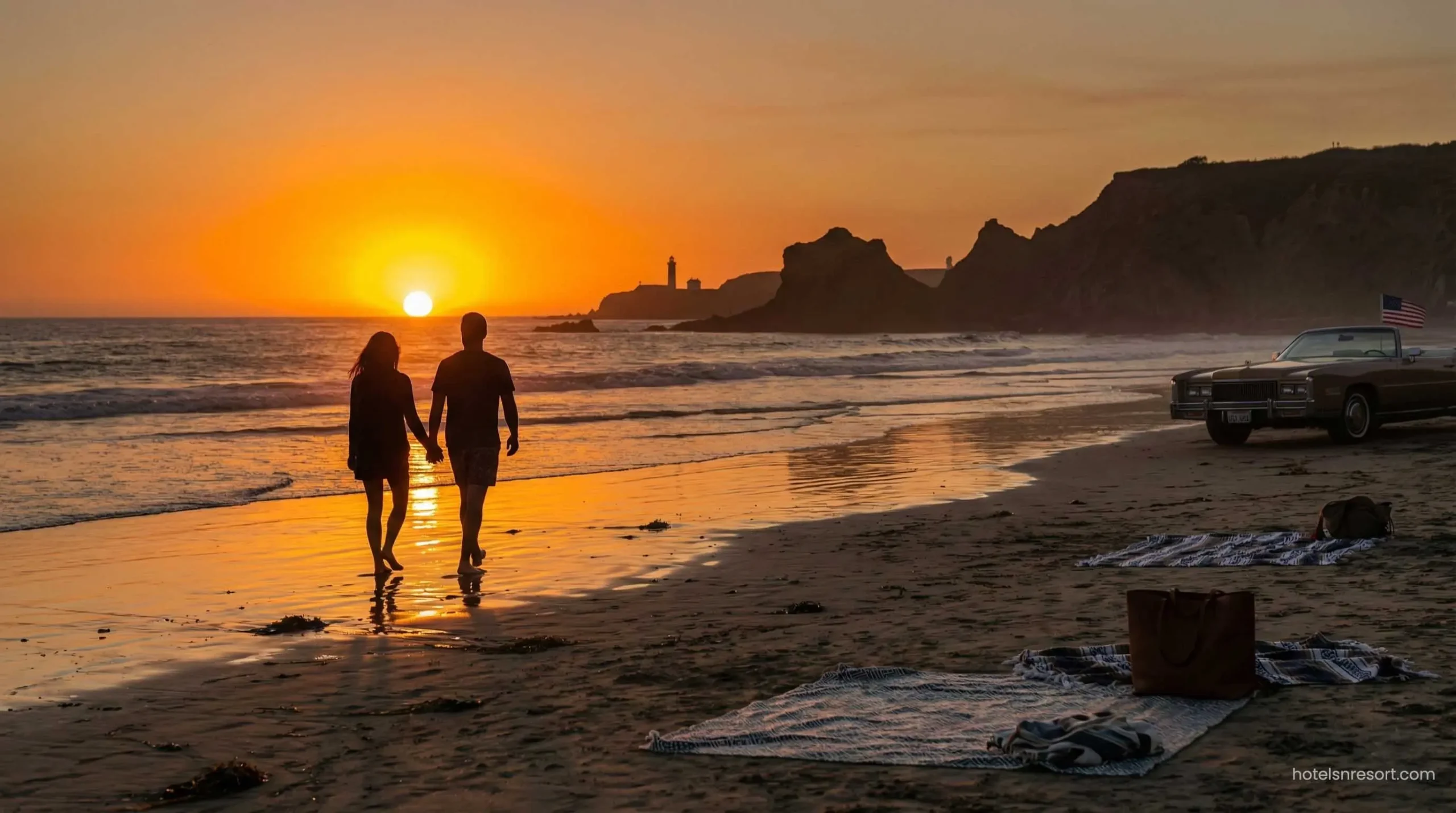 Romantic sunset on a California beach.