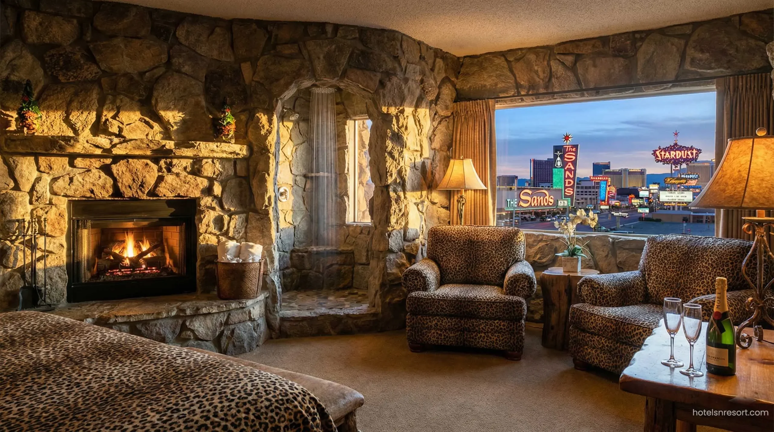 Caveman themed hotel room at Madonna Inn California.